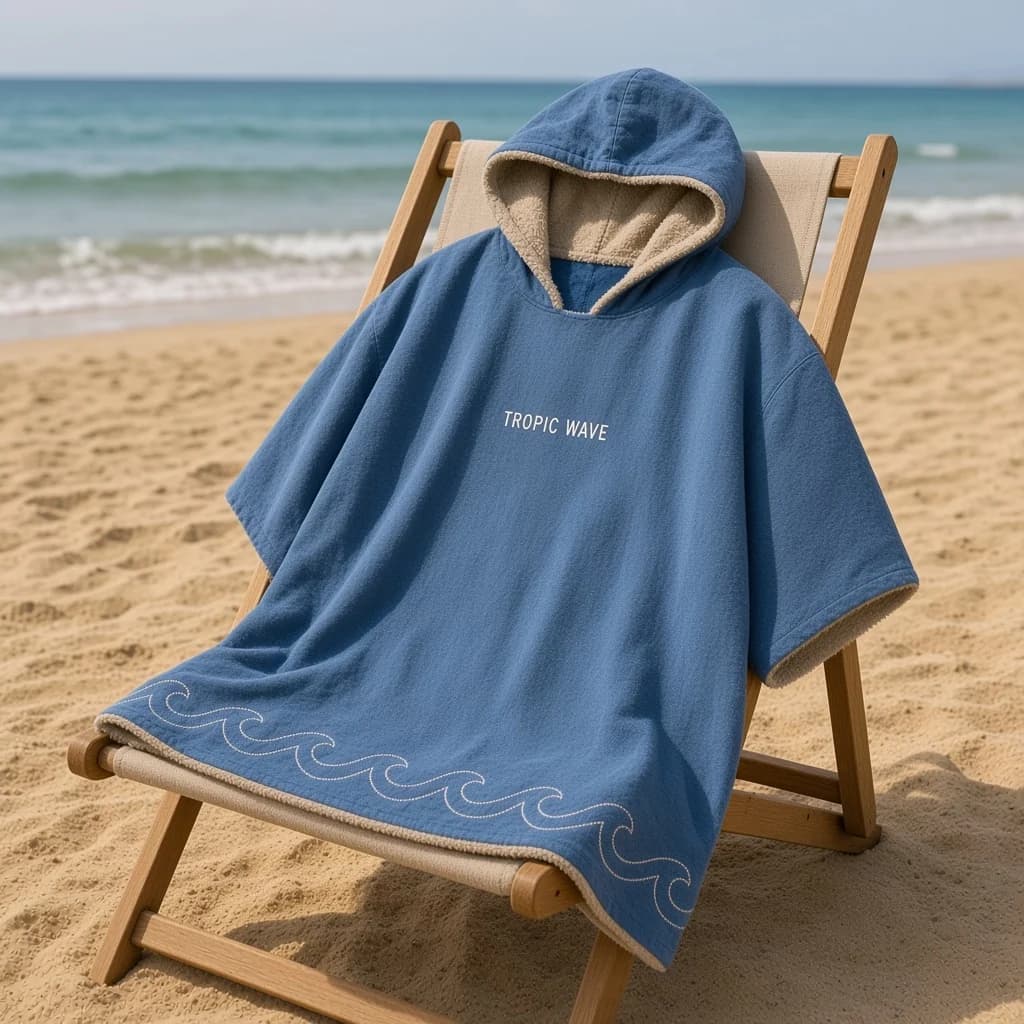 COASTLINE Classic Surfponcho über einem Strandstuhl